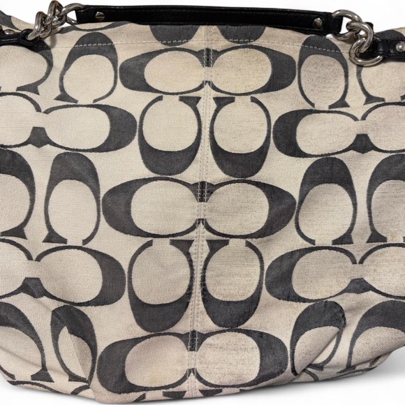 COACH Brooke Signature Sateen Satchel Shoulder Bag Cream and Black - Picture 2 of 5